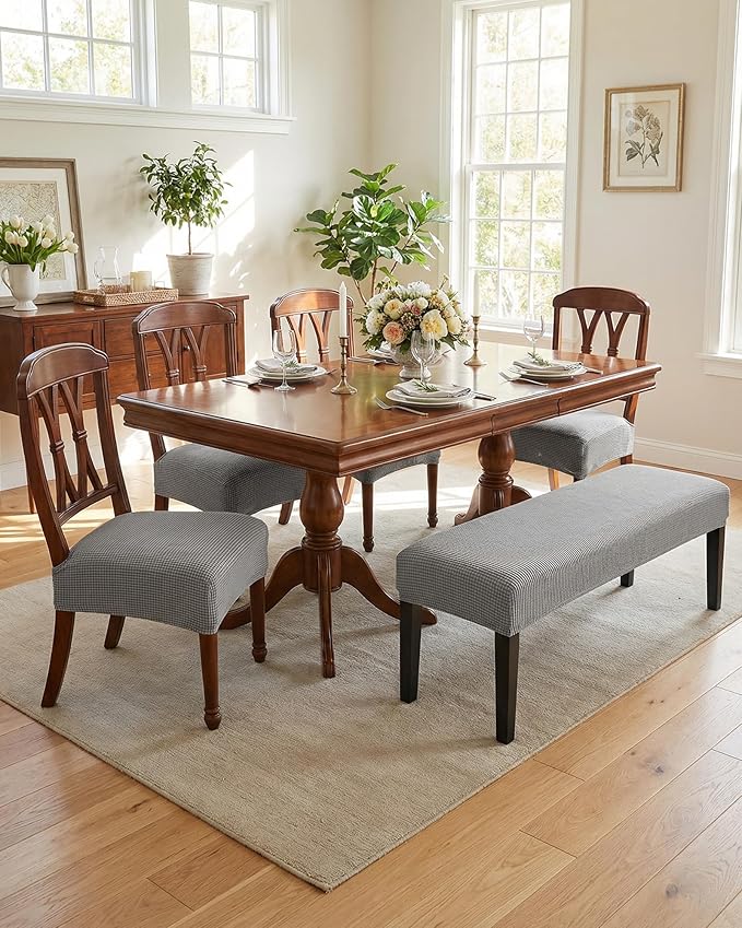 CRFATOP Jacquard Dining Room Chairs Seat Covers Set of 4 with Soft Bench Chair Cover Stretch Kitchen Chair Slipcover Washable Seat Cushion Slipcover Protector for Hotel Ceremony Banquet Wedding,B15