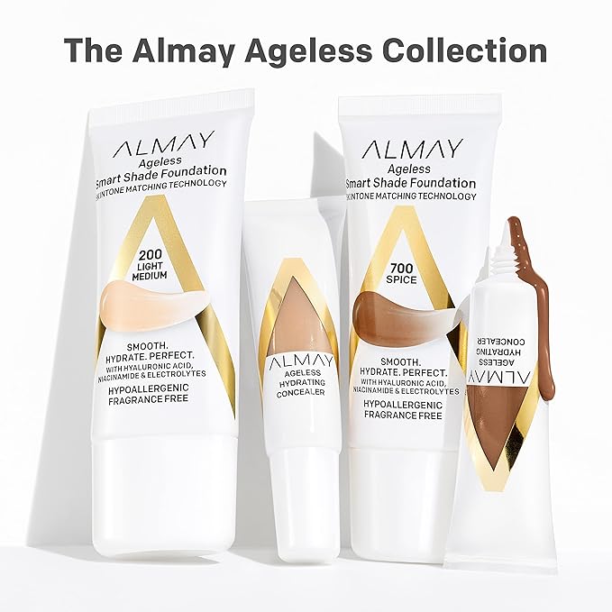 Almay Anti-Aging Foundation, Smart Shade Face Makeup with Hyaluronic Acid, Niacinamide, Vitamin C & E, Hypoallergenic-Fragrance Free, 600 Tan, 1 Fl Oz (Pack of 1)