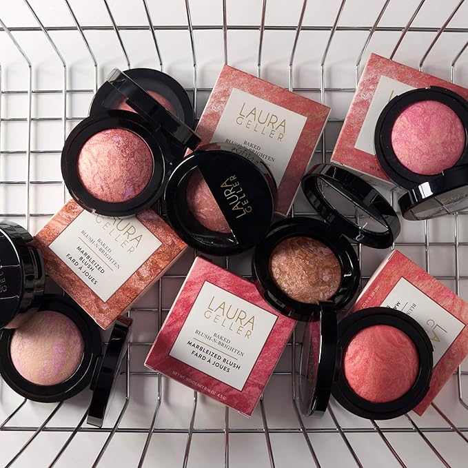 LAURA GELLER NEW YORK Baked Blush-n-Brighten Marbleized Blush for Cheeks - Pink Grapefruit - Satin Finish - Buildable Color (Pack of 2)