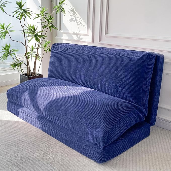 MAXYOYO Folding Sofa Bed, Extra Thick and Long Floor Sofa Convertible Sleeper Chair with Washable Cover, Floor Couch Lounge Bean Bag Bed for Living Room, Navy, 39x95 Inch
