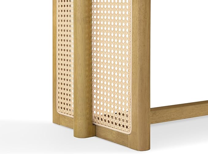 Merax Rustic Wooden Rectangular Kitchen Bench with Rattan Accents Legs, Farmhouse 59.06''L Dinning Bench for Living Room, Kitchen, Dining Room,300 lbs Capacity, Natural