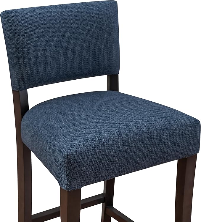 Linon Boone Blue and Brown Fully Assembled 30 Inch Seat Height Barstool Set of 2 with Extra Padded Seat