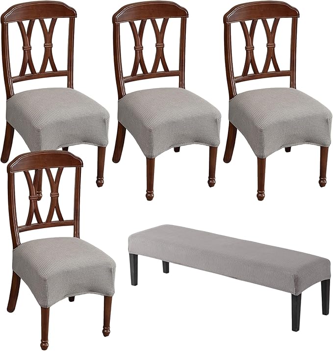 CRFATOP Jacquard Dining Room Chairs Seat Covers Set of 4 with Soft Bench Chair Cover Stretch Kitchen Chair Slipcover Washable Seat Cushion Slipcover Protector for Hotel Ceremony Banquet Wedding,B15