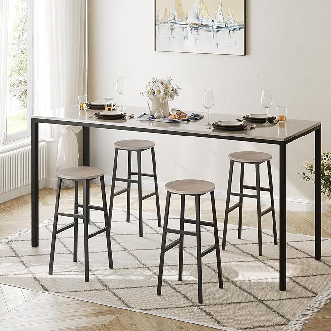 MAHANCRIS Bar Stools, Set of 2 Round Bar Chairs with Footrest, 28 Inch Kitchen Breakfast Bar Stools, Industrial Stools, Easy Assembly, for Dining Room, Kitchen, Greige BAHG02701 (Pack of 3)