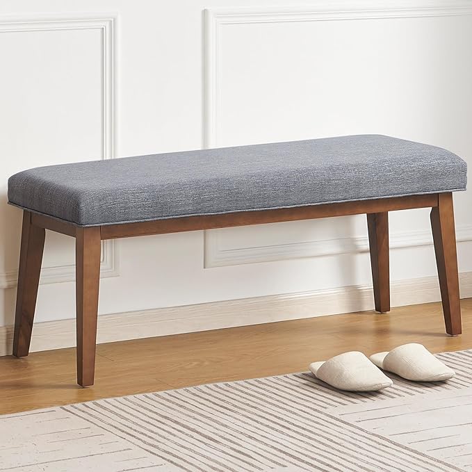 kinmars Upholstered Bench for Bedroom End of Bed,42.5-inch Entryway Bench for Living Room,Dining Bench with Padded Seat and Solid Wood Leg for Kitchen Bedroom,Indoor and Hallway (Bench, Grey)