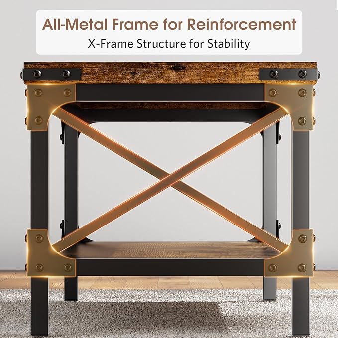 Rectangle Coffee Tables for Living Room, Wood Rectangular Coffee Table, 2 Tier Industrial Modern Center Table with Thickened Tabletop and Metal Frame, 47 inch Long (Rustic Brown)