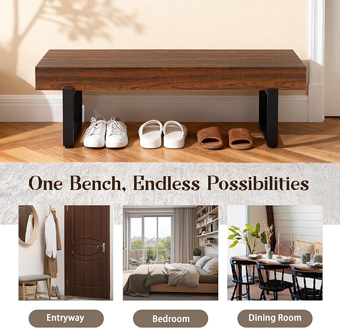 Merax 59" Wooden Dining Bench, Farmhouse Indoor Kitchen Table Benches, Bed Bench, Industrial Shoe Bench, Entryway Benches, Espresso