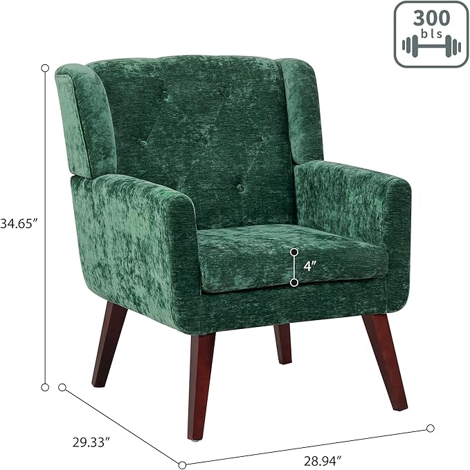 Accent Chair Button-Tufted Upholstered Living Room Chairs Comfy Reading Chair Mid Century Modern Chair with Linen Fabric Lounge Arm Chairs for Living Room Bedroom（Green Set of 2）