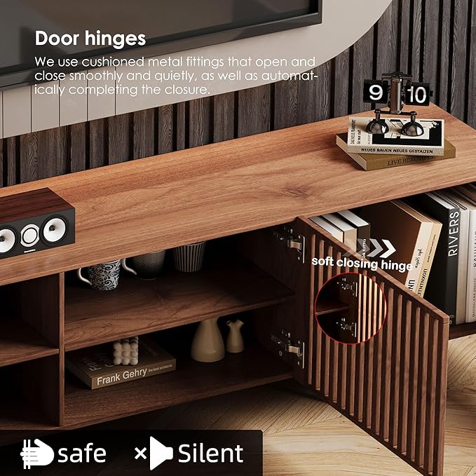94.48" Mid-Century Modern TV Stand, Walnut Media Console with 4 Storage Cabinets, Entertainment Center for TVs up to 100 Inches, Ideal for Living Room or Bedroom