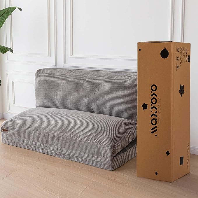 MAXYOYO Folding Sofa Bed, Extra Thick and Long Floor Sofa Convertible Sleeper Chair with Washable Cover, Floor Couch Lounge Bean Bag Bed for Living Room, Grey, 39x95 Inch