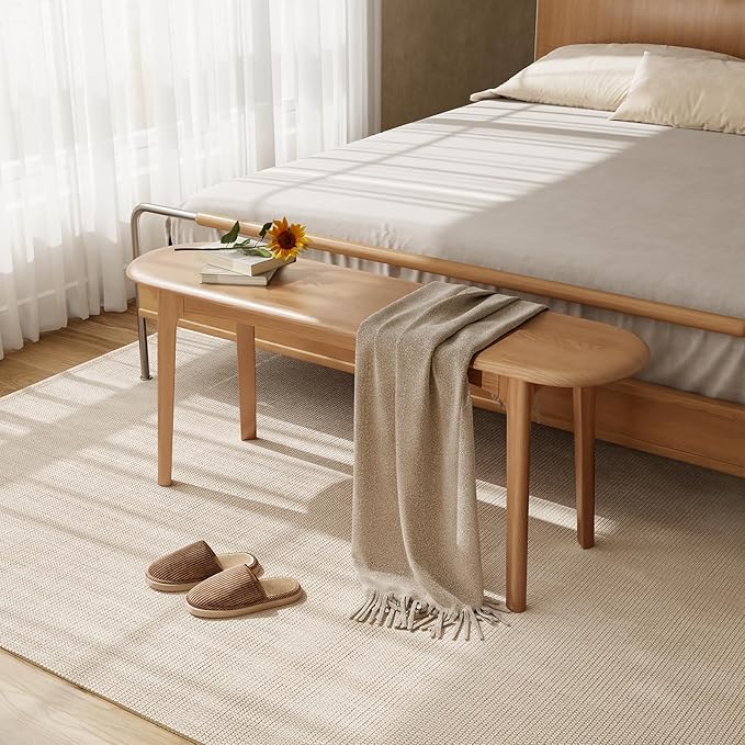 DONGMUWUEJEE 100% Solid Wood Dining Bench, Wood Bench for End of Bed with Rounded Corners, Entryway Benches for Farmhouse, Kitchen, Living Room and Plant Stand (Natural, 39.4" D x 11.8" W x 19.7" H)
