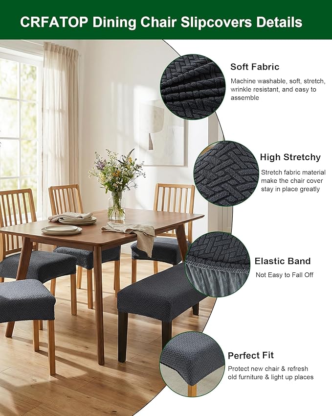 CRFATOP Jacquard Dining Room Chairs Seat Covers Set of 4 with Soft Bench Chair Cover Stretch Kitchen Chair Slipcover Washable Seat Cushion Slipcover Protector for Hotel Ceremony Banquet Wedding,B21