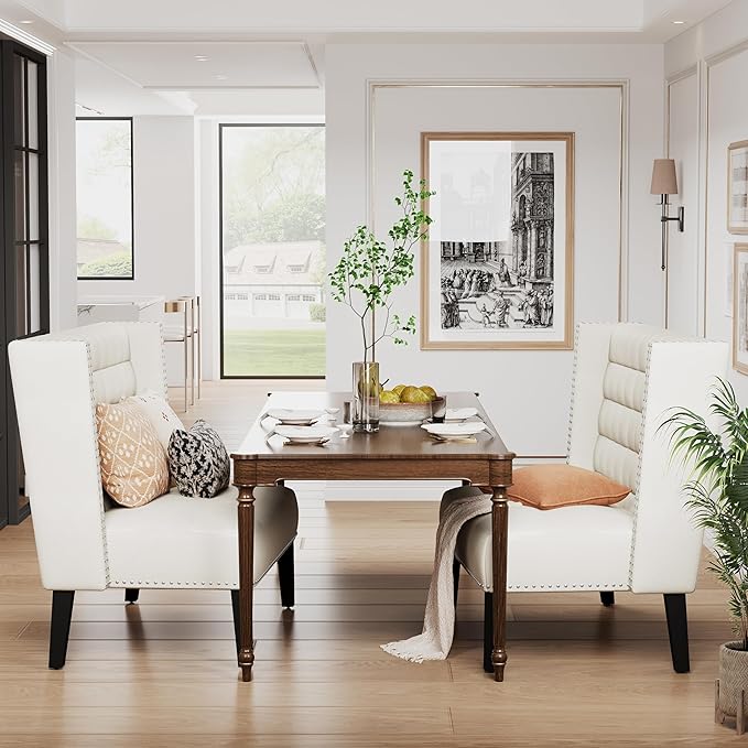 Andeworld Modern Loveseat Settee Bench Sofa Couch, Upholstered Banquette Dining Bench with Back for Dining Living Room Hallway or Entryway Seating,White