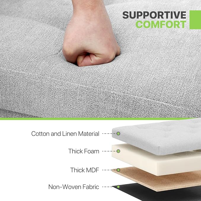 Magshion Folding Storage Ottoman Bench, 30 Inches Ottoman Foot Rest, End of Bed Bench, Storage Chest for Living Room, Entryway, Bedroom, 600 lbs Load Capacity, 15 x 30 x 15 Inches, Light Gray