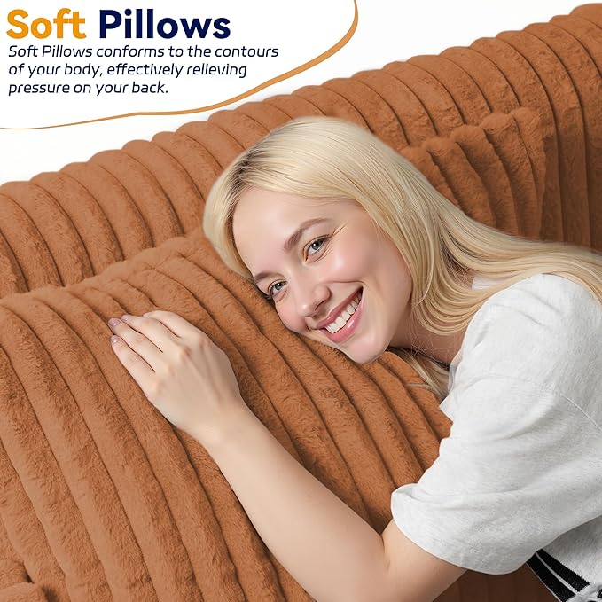 HABUTWAY 78" Loveseat Boneless Couch, 4-in-1 Convertible Sofa Bed, Plush Fur Folding Futon Sofa Bed Couches with 2 Pillows for Living Room, High-Density Foam Support, No Assembly Required, Orange