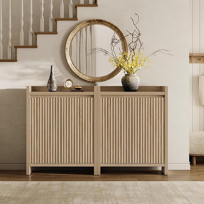 SICOTAS Shoe Cabinet - Fluted Shoe Storage for Entryway, 48-Pair Organizer with Doors & Adjustable Shelves, 2 Pieces Large Rack for Hallway, Living Room