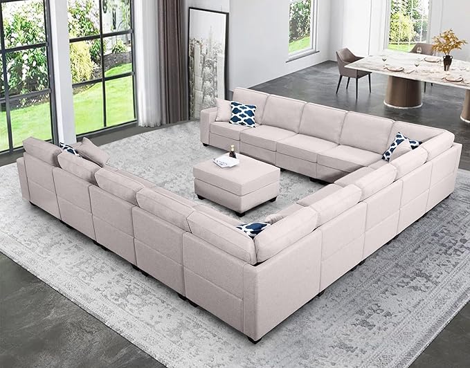 Legend Vansen Oversized Modular Sectional Sofa,U/L‑Shaped Reversible Couch with Ottoman,Deep Seat Plush Polyester Sofa for Living Room,14‑Seater,Light Grey