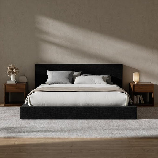 RECCI AirFrame Queen Bed Frame with Headboard, Cloud Upholstered Platform Bed Frame, 5 Inch Foam Cushioned, No Box Spring, Easy Assembly(Onyx Black)