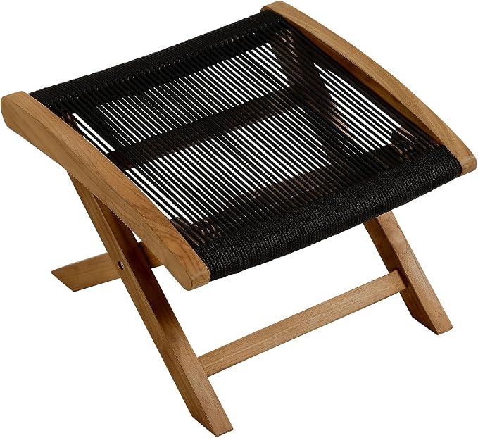 Modway Vienna Outdoor Patio Teak Wood Folding Ottoman in Natural Black