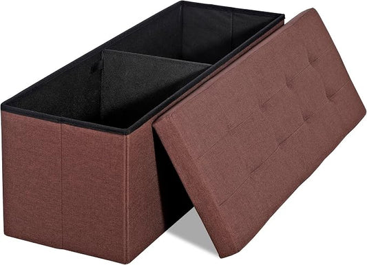 ZENY 43.3 inches Folding Storage Ottoman Bench Storage Chest Footrest with Foam Padded Seat, Great for Bedroom, Entryway and Living Room, Holds up to 660 lb, Brown
