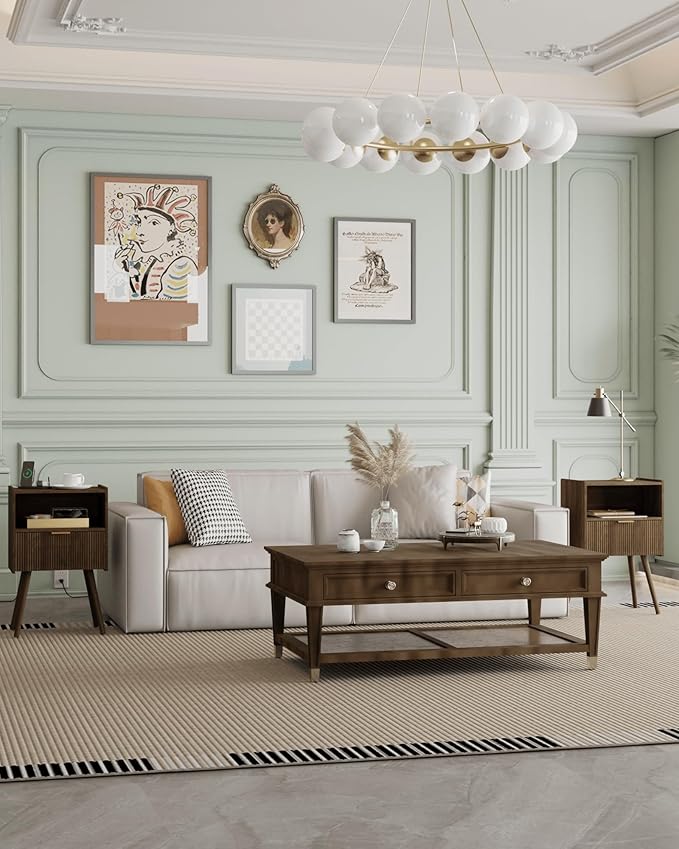Veegle Nightstand,Modern Bedside Table with Storage Drawer and Open Wood Shelf, Accent Night Stand with Solid Wood Legs for Living Room, Bedroom and Small Spaces,Easy Assembly (Walnut Brown-Outlet)