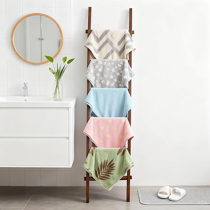 Wooden Blanket Ladder - Natural & Motley Wood - Leaning Wall Decor for Bedroom, Bathroom, Living Room - Rustic Quilt Holder & Towel Rack (Walnut Color, 76in（6-Tier）)