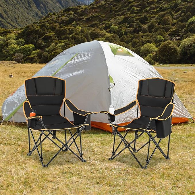 Goplus Reclining Camping Chair with Removable Footrest, 2-in-1 Folding Lounge Chair w/Adjustable Backrest Storage Bag & Cup Holder,Portable Recliner Cozy Lounge Chair for Picnic, Fishing (1)