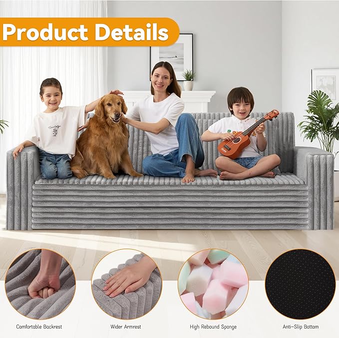 HABUTWAY 78" Loveseat Boneless Couch, 4-in-1 Convertible Sofa Bed, Plush Fur Folding Futon Sofa Bed Couches with 2 Pillows for Living Room, High-Density Foam Support, No Assembly Required, Light Grey
