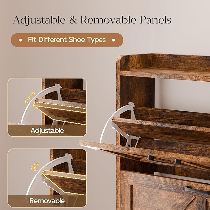 MU Shoe Storage Cabinet with 2 Flip Drawers, Freestanding Shoe Rack Cabinet with Metal Legs, Hidden Shoe Organizer Cabinet for Entryway, Living Room, Rustic Brown