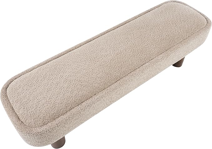 Christopher Knight Home Damas 60.04" Fabric Upholstered Dining Bench, Wooden Entryway Bench, Long Sofa Footstool for Living Room, Bedroom End of Bed Bench, Khaki+Walnut