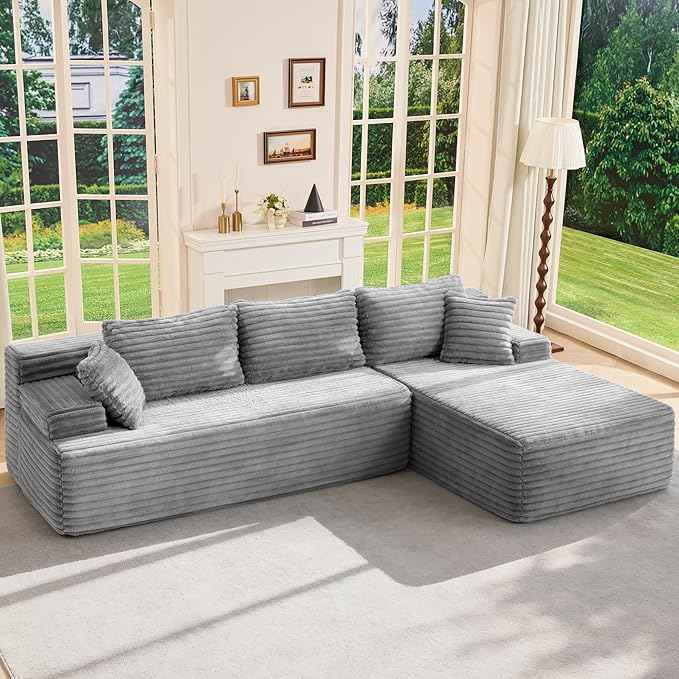 Hobestluk Modular Sectional Sofa Boneless Couch L-Shape Couch 3 Seat Modular Couch Memory Foam Sectional Couches for Living Room Furniture, Cloud Couch with Oversized Chaise (108" Right Facing Chaise)