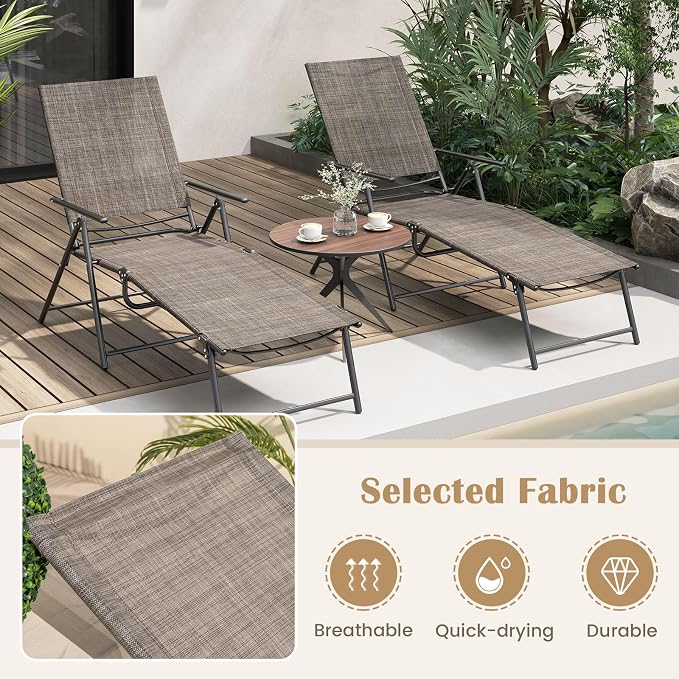 Giantex Lounge Chair Outdoor, Tanning Chair with 6 Adjustable Backrest, 2-Level Footrest, Folding Sunbathing Lounger for Patio, Poolside, Yard, Chaise Lounge Chair, Beach Chair