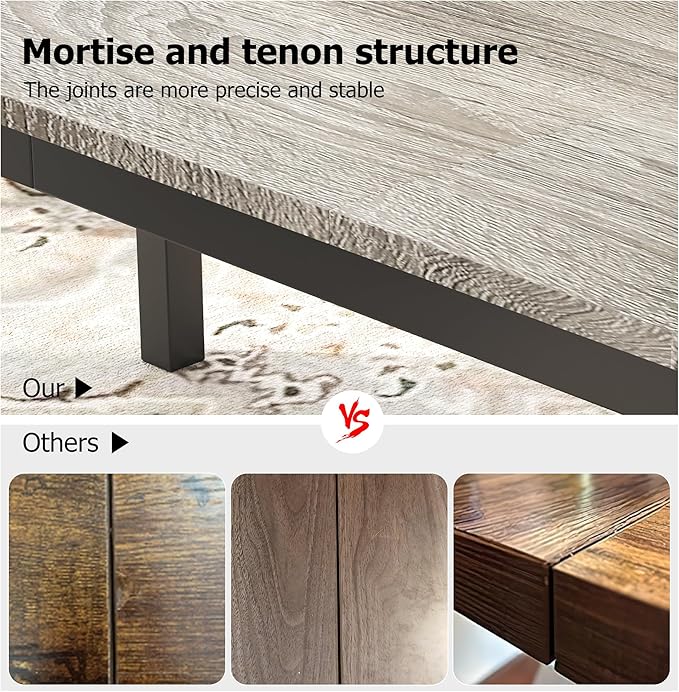 GarveeHome 78.7 in Industrial Dining Table for 6, Wooden Long Dinner Table with Mortise Tenon Design, Kitchen Table with Sturdy Metal Legs, for Dining Room Home Office Living Room, Grey