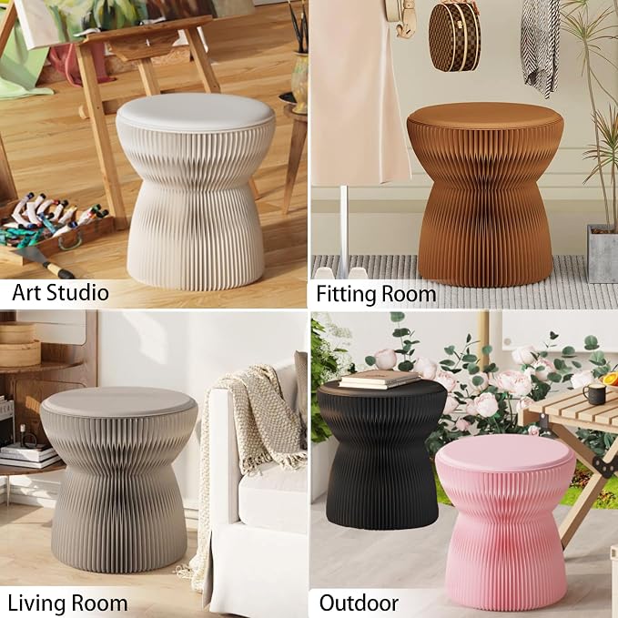 Accordion Folding Stool, Bouquet Shaped Collapsible Kraft Paper Stool for Adults, 660lbs Honeycomb Fold Up Ottoman, Portable Under Desk Footrest Seat for Living Room, Dorm & Office (15 Inch, White)