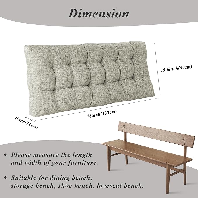 Bench Cushion for Indoor Furniture Rectangle Bench Seat Cushion for Bay Window Entryway Bench Thick Textured Chair Cushion with Non-Slip Backing 1 Pack 48 x 19 inch (1, Heather Gray)