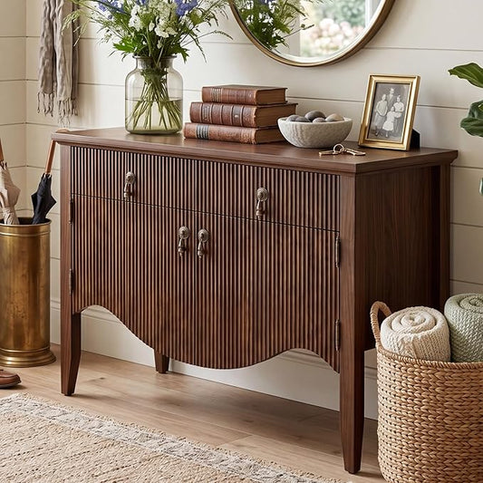 FUSUNBAO 40" Retro Buffet Cabinet with Storage, Fluted Sideboard Credenza with Drawer, Accent Bar Cabinet for Living Room Furniture, Coffee Bar or Entryway, Dining Room, Walnut