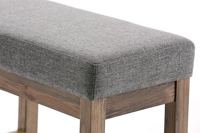 SIMPLIHOME Milltown Small Ottoman Bench - 27" Wide x 18" High Upholstered Linen Look Fabric Rectangle Footstool Ottoman in Grey, Contemporary Bench for Entryway with Cushioned Seat, Assembled