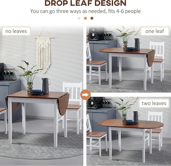 HOMCOM 55" Solid Wood Kitchen Table for 4-6 People, Oval Drop Leaf Tables for Small Spaces, Folding Dining Table, Brown