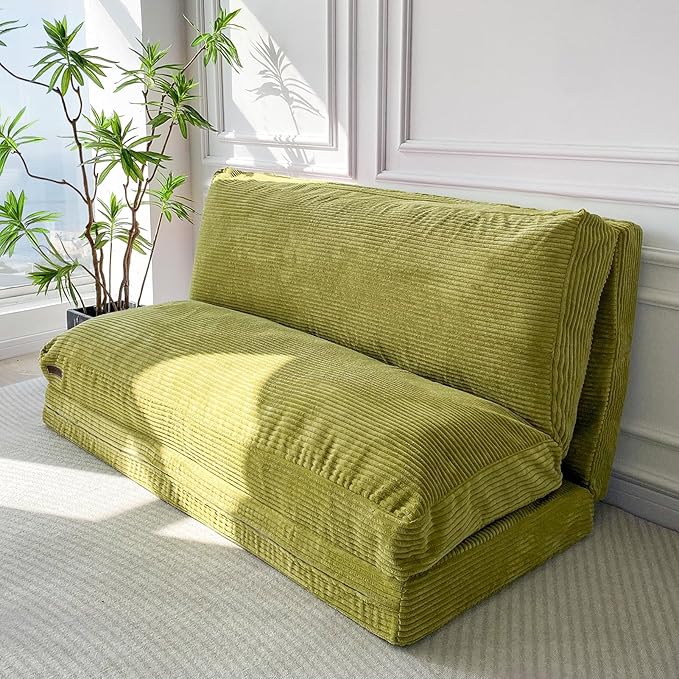 MAXYOYO Folding Sofa Bed, Extra Thick and Long Floor Sofa Convertible Sleeper Chair with Washable Cover, Floor Couch Lounge Bean Bag Bed for Living Room, Green, 54x95 Inch
