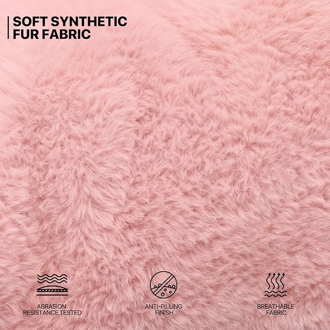 MoNiBloom Round Folding Faux Fur Saucer Chair for Bedroom Living Room Dorm Foldable Metal Frame Oversized Large Comfy Furry Padded Soft Cozy Moon Chair with Footrest Ottoman for Adults (Pink)