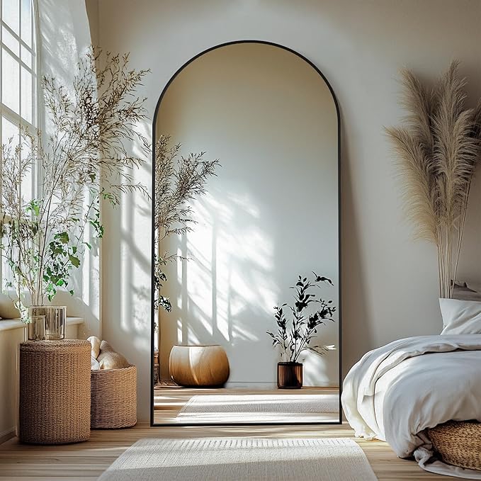 Delma Full Length Mirror, Large Floor Mirror for Wall, Bedroom, Bathroom, Living Room with Aluminium Frame (Stand, Arch 75x35-Black)