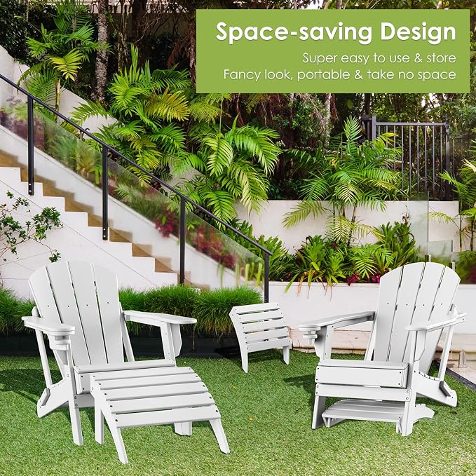 GREENVINES Adirondack-Ottoman | Set of 4 | HDPE Plastic | Outdoor Footrest | All Weather | Foot Rest | Foot Stool | White | for Adirondack Chair | for Patio Backyard Pool