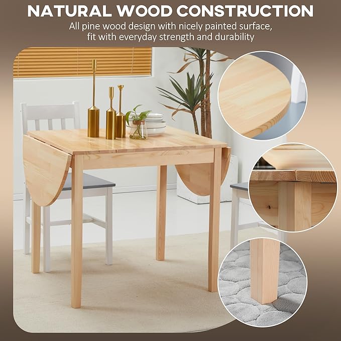 HOMCOM 55" Solid Wood Kitchen Table for 4-6 People, Oval Drop Leaf Tables for Small Spaces, Folding Dining Table, Natural