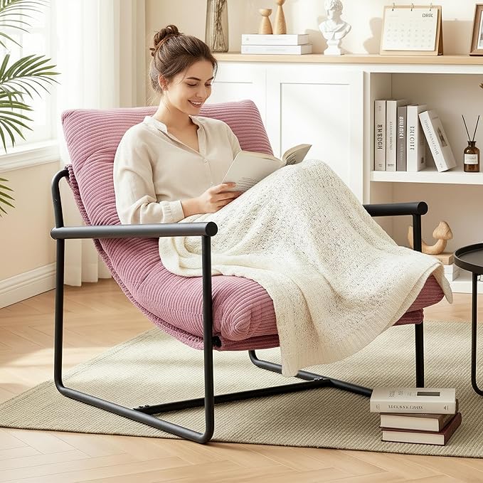 Modern Accent Chair Set of 2, Living Room Chair with Metal Frame,Upholstered Arm Chair with Soft Cushion for Bedroom Lounge Reading Room (Pink)