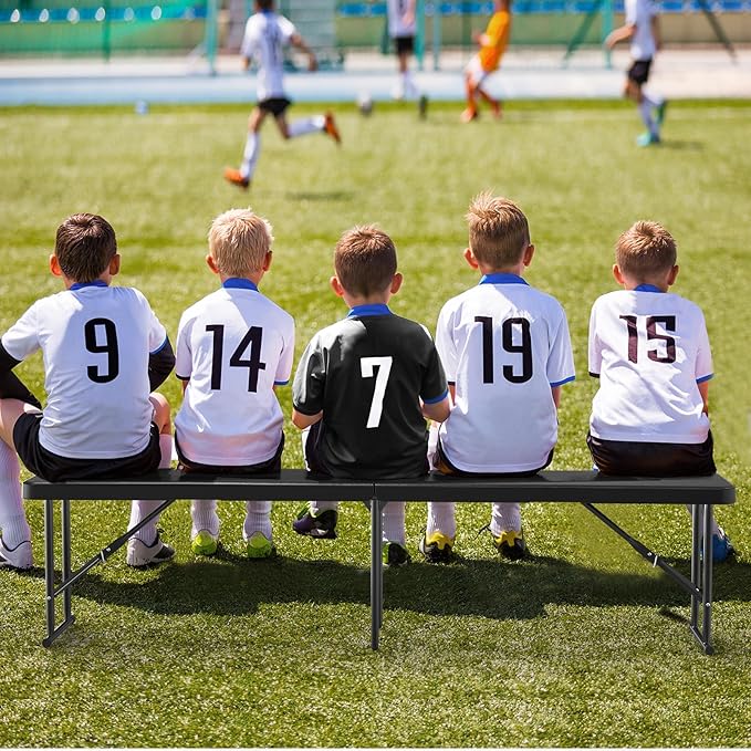 VINGLI 6 feet Plastic Folding Bench,Portable in/Outdoor Picnic Party Camping Dining Seat, Garden Soccer Multipurpose Entertaining Activities, Smooth HDPE Tabletop (1, Black, 6ft)
