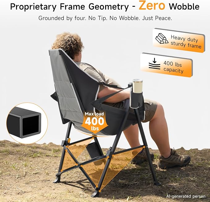 Hammock Camping Chair with Removable Footrest, 400lbs Heavy Duty Portable Swing Chair Outdoor with Adjustable Back, Foldable Camping Chair with Headrest and Cup Holder for Camping, Patio, Lawn