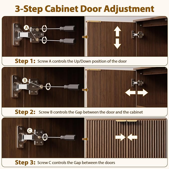 Sideboard Buffet Storage Cabinet - Wood Cabinets with Adjustable Shelves Fluted Doors, Anti-Tip Console Table for Kitchen Dining Living Room or Entryway Hallway, Easy Assembly, Walnut