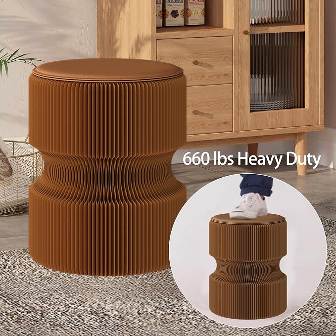 Accordion Folding Stool, Modern Kraft Paper Honeycomb Ottoman, Collapsible Portable Footrest Stool, Fold Up Under Desk Seat for Office Entryway Living Room Small Space (11 Inch, Brown)