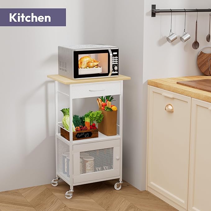 SWTYMIKI Buffets Coffee Bar Cabinet - Rolling Kitchen Rack, Farmhouse Small Coffee Stand with Storage Drawer and Door Cabinet - Kitchen Microwave Stand for Apartment, Living Room, Entryway, Natural