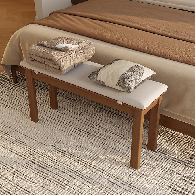 CycleCrew 39.4" Solid Wood Dining Bench with Removable Cushion - Mid-Century Modern Entryway Bench, Extra Height Upholstered Bench for Dining Table, End of Bed, Living Room